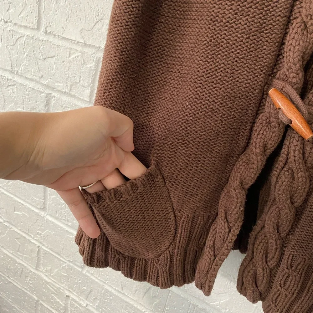Dressbarn Y2K Brown Cable Knit Hooded Cotton Sweater Vest - Picture 8 of 12